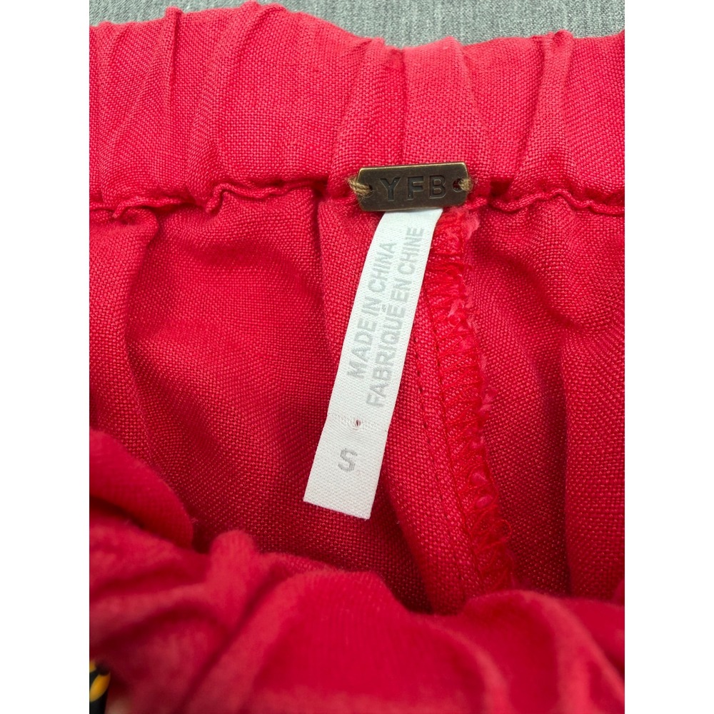YFB Young Fabulous & Broke Red Linen Blend Wide Leg Drawstring Pants Womens S - Picture 2 of 7